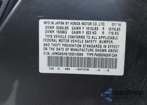 2016 Honda Fit Lx z USA, uszkodzony, nr VIN JHMGK5H51GS010989